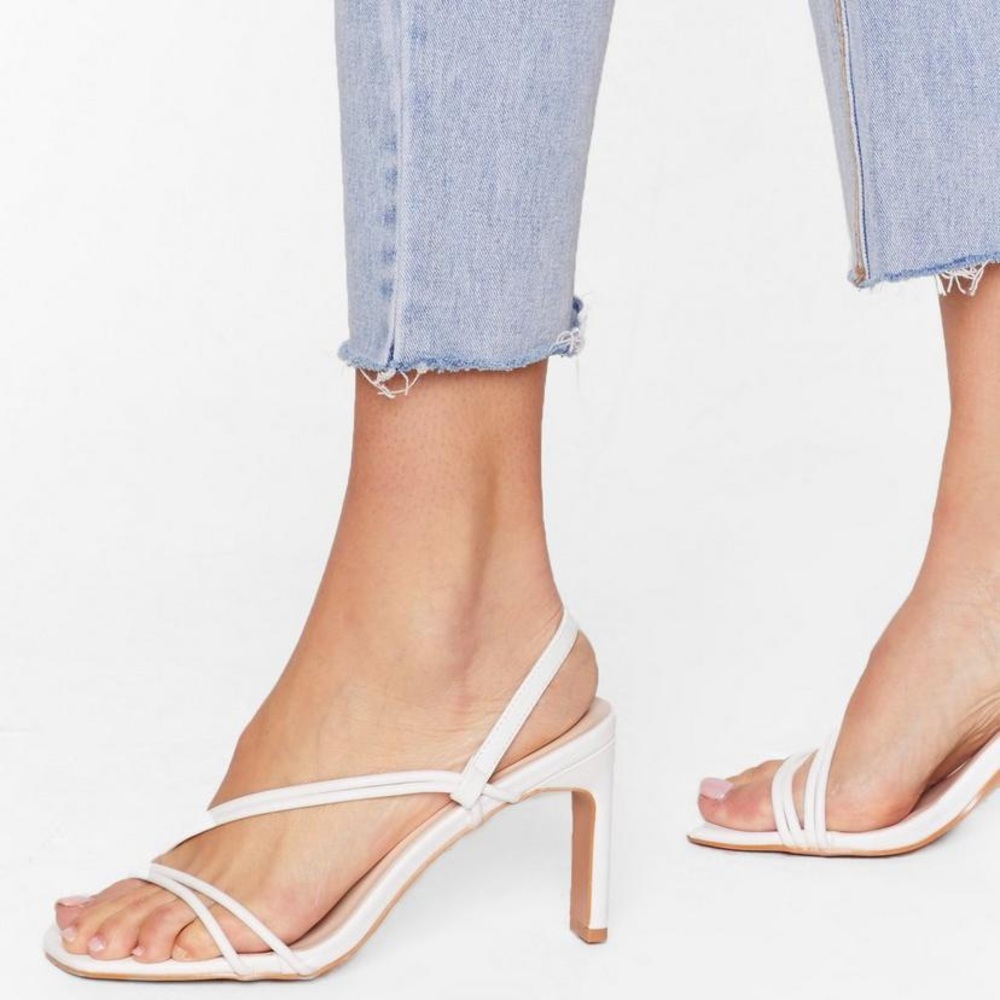 Strappy square toe faux leather heels NEVER WORN NWT